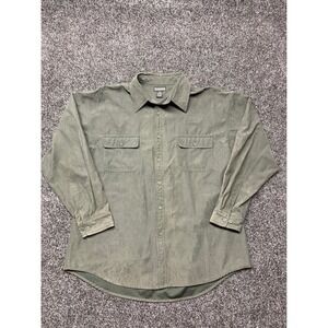 Montage Collection Mens XL Faux Suede Button Down Shirt Olive Green Long Sleeve